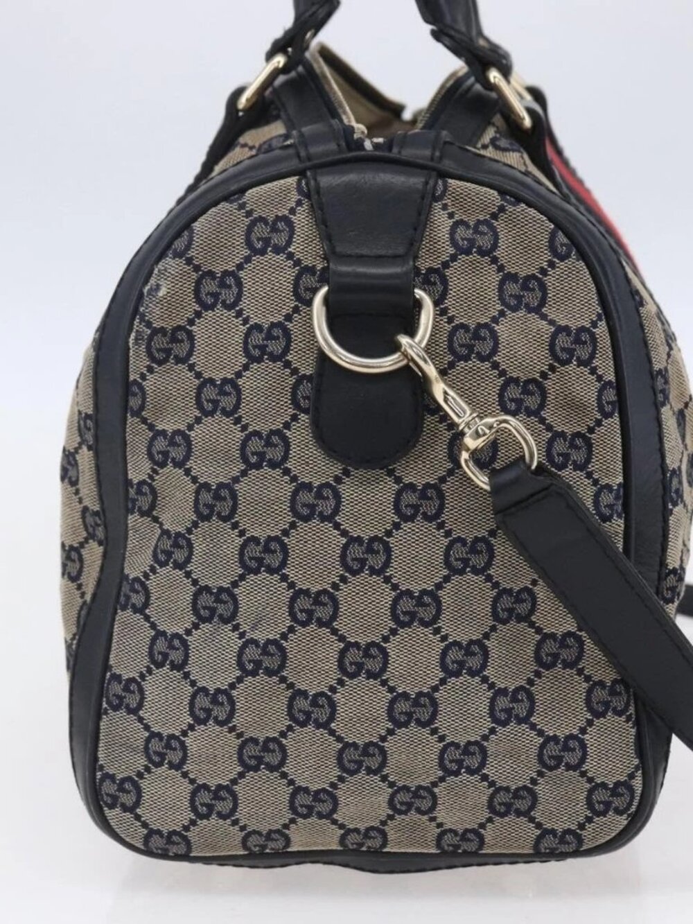 GUCCI GG Canvas Sherry Line Boston Bag 2way Navy Gold 247205 Auth BA5935 - Picture 6 of 16